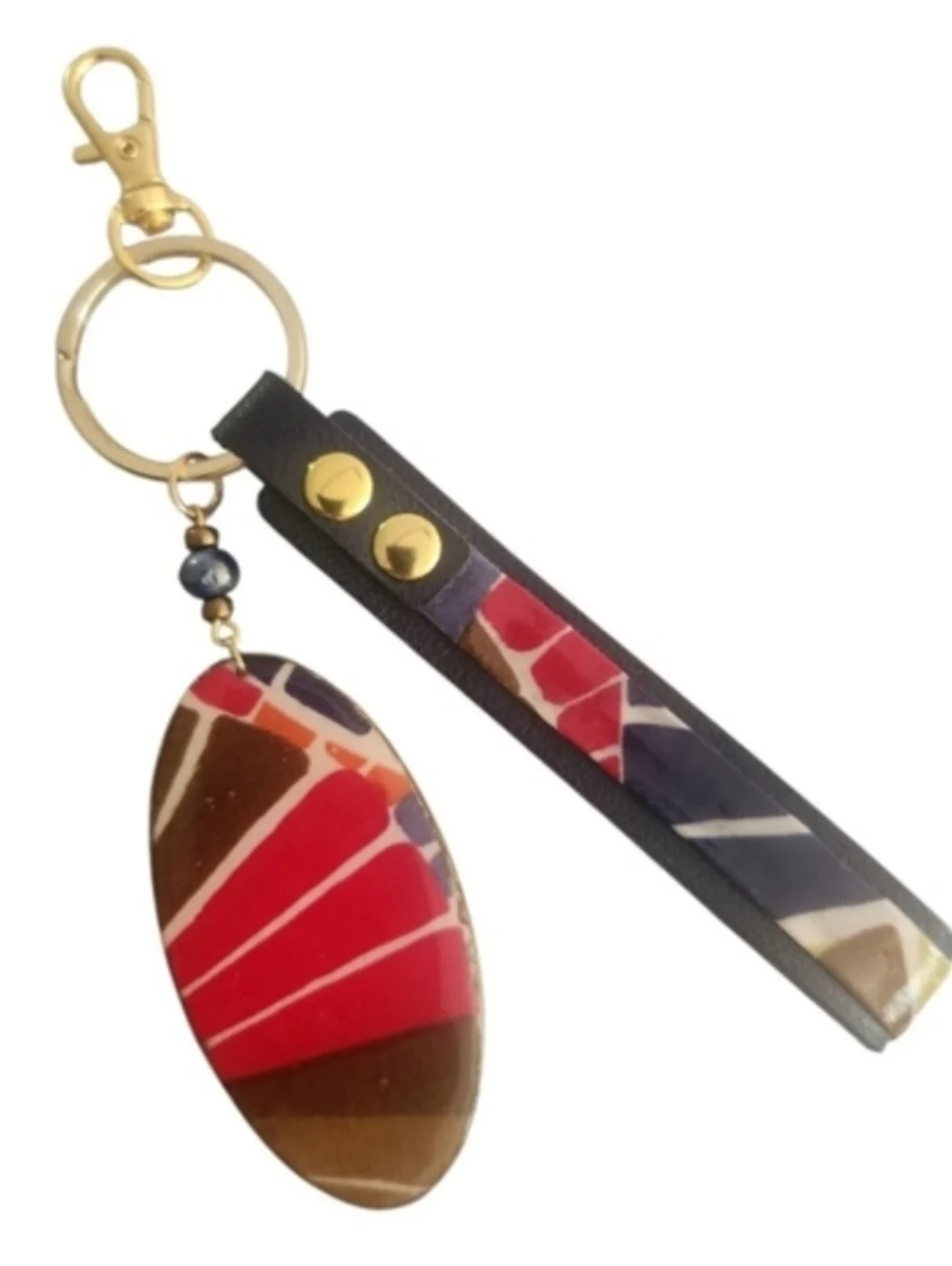 Artisan Fabric-Wrapped Oval Keychain & Wristlet | One-of-a-Kind Accessory